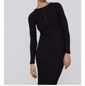 ZARA Elegant Black Ribbed Maxi Dress Size Medium